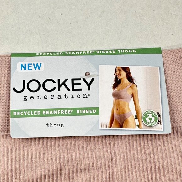 Jockey Women's Sz XL Panty Thong Generations Recycled Seamfree Ribbed Beige New - Picture 3 of 9